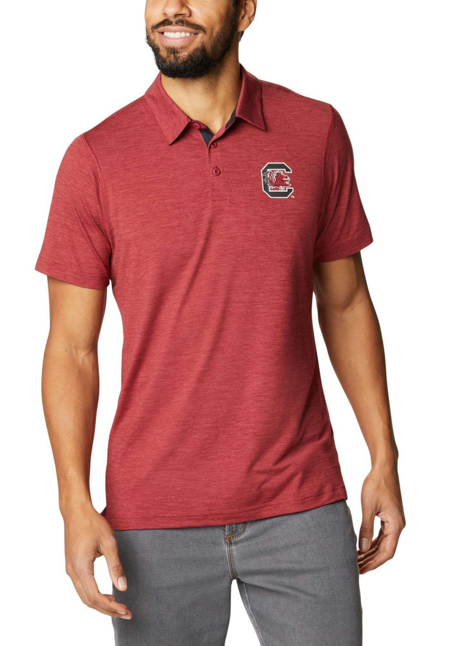 Shirts * | Columbia Men'S South Carolina Gamecocks Garnet Tech Trail Polo