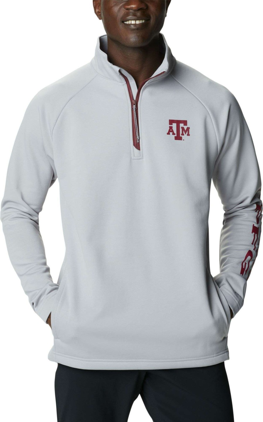 Jackets * | Columbia Men'S Texas A&M Aggies Grey Pfg Terminal Tackle Quarter-Zip Pullover Shirt