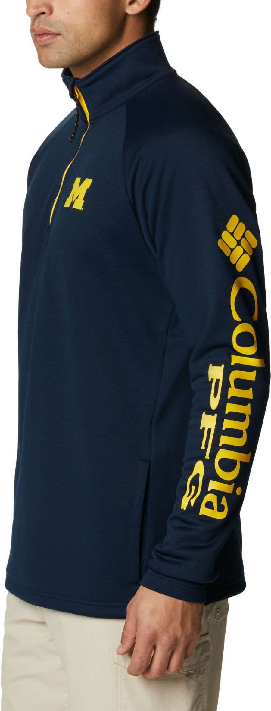 Jackets * | Columbia Men'S Michigan Wolverines Blue Pfg Terminal Tackle Quarter-Zip Pullover Shirt