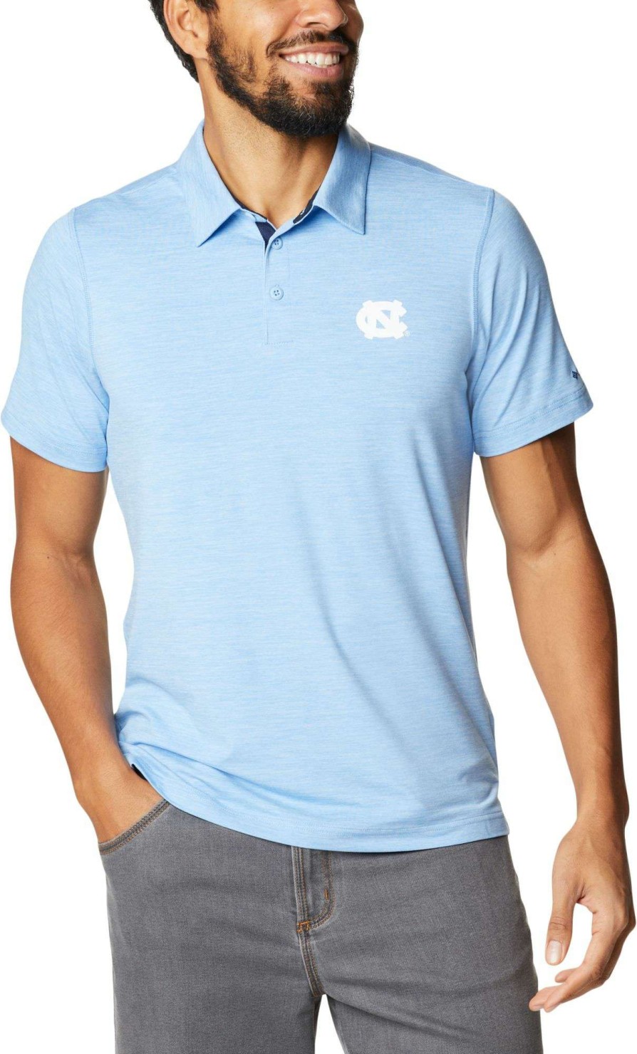 Shirts * | Columbia Men'S North Carolina Tar Heels Carolina Blue Tech Trail Polo