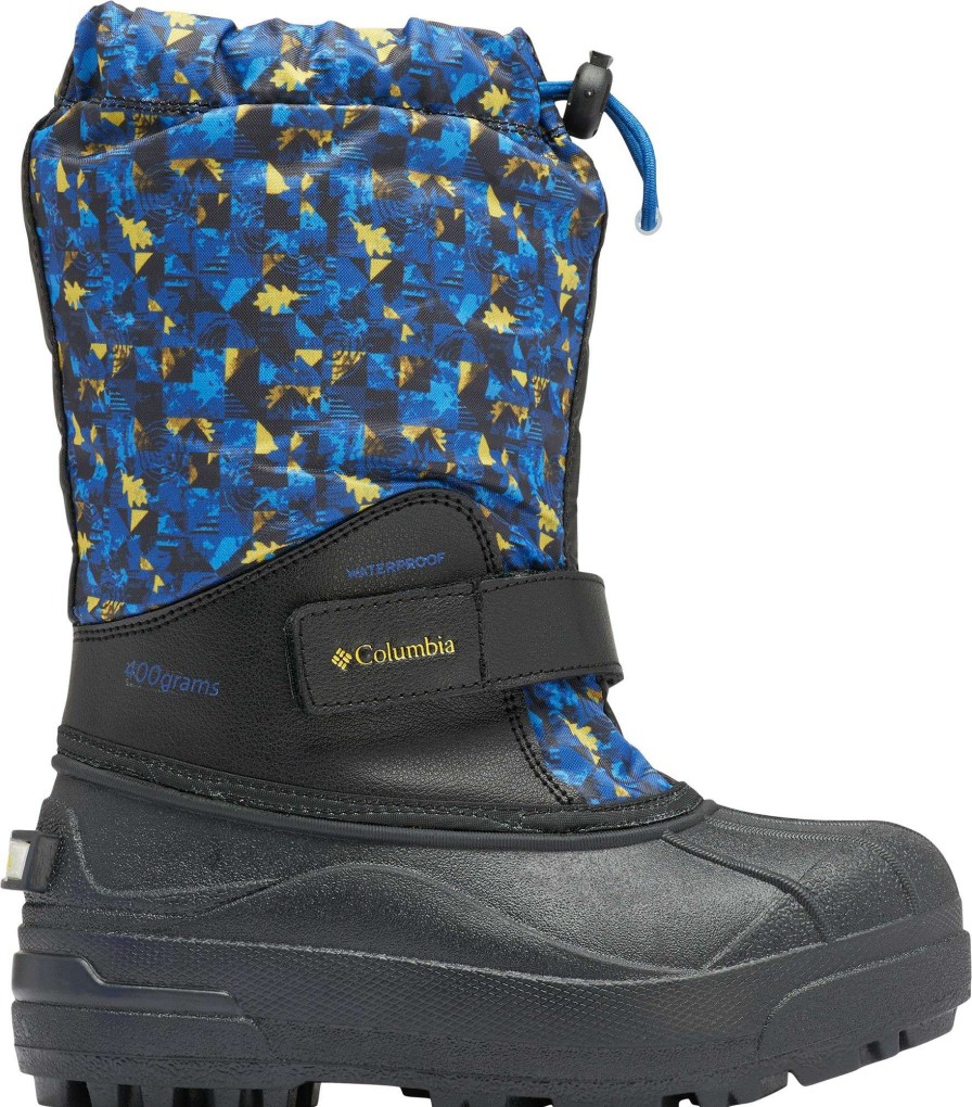 Boots * | Columbia Kids' Powderbug Forty Print 400G Waterproof Winter Boots For Girls' Black/Laser Lemon