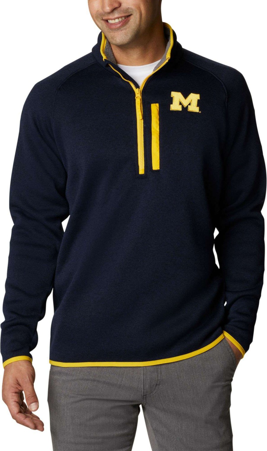 Jackets * | Columbia Men'S Michigan Wolverines Blue Canyon Point Half-Zip Pullover Fleece Jacket