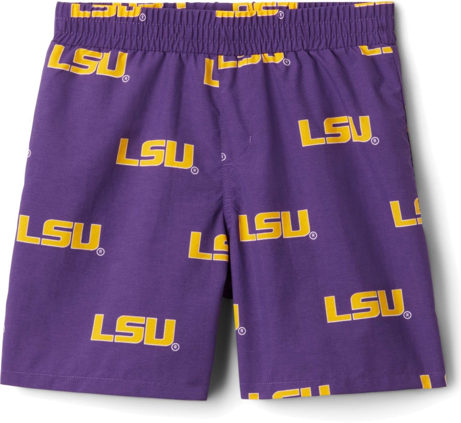 Shorts * | Columbia Youth Lsu Tigers Backcast Printed Performance Purple Shorts For Boys'