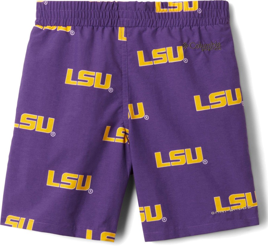 Shorts * | Columbia Youth Lsu Tigers Backcast Printed Performance Purple Shorts For Boys'