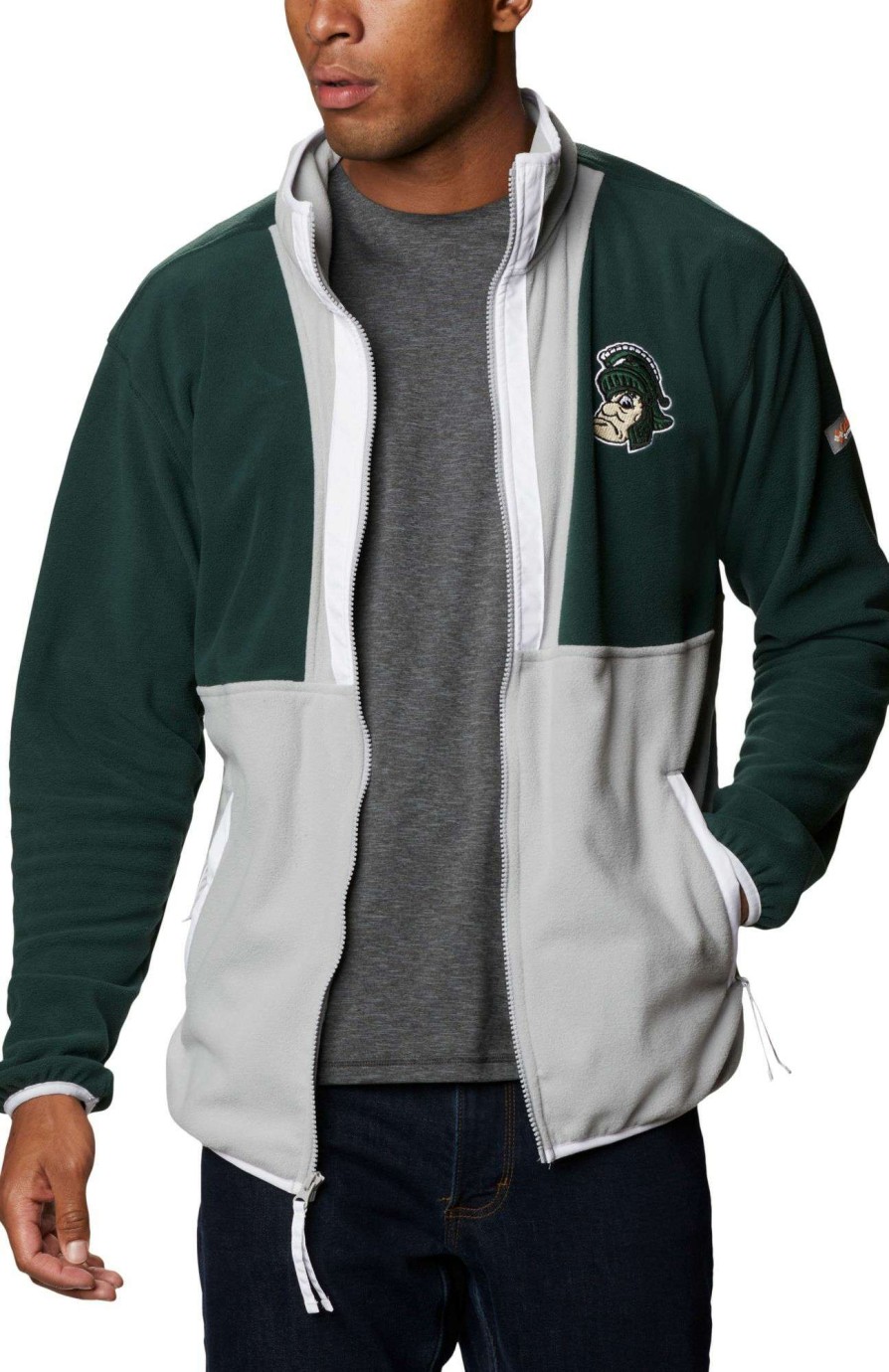 Jackets * | Columbia Men'S Michigan State Spartans Green Back Bowl Full-Zip Fleece Jacket