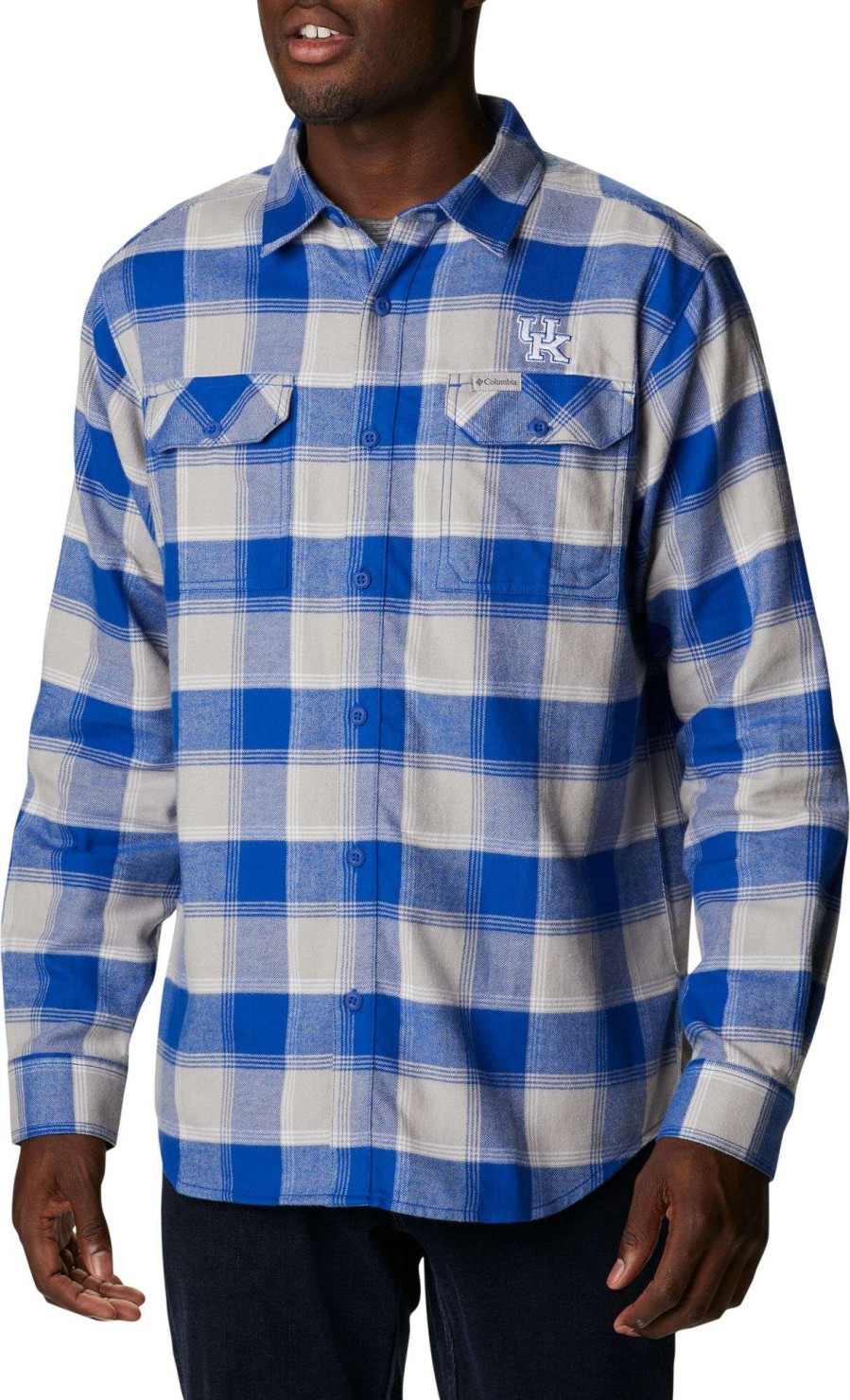 Shirts * | Columbia Men'S Kentucky Wildcats Blue Clg Flare Gun Flannel Long Sleeve Shirt