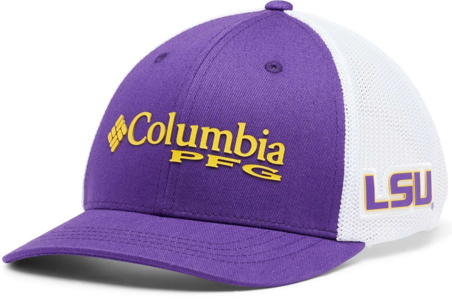 Hats * | Columbia Youth Lsu Tigers Purple Pfg Mesh Adjustable Hat For Unisex