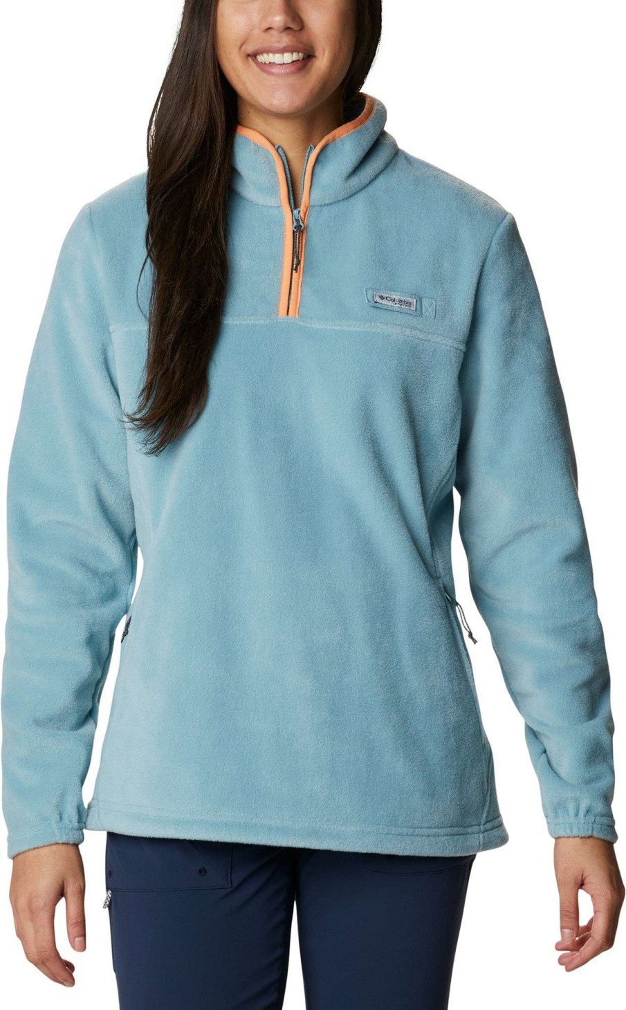 Sweatshirts * | Columbia Women'S Pfg Slack Water Fleece Pullover Storm/Bright Nectar