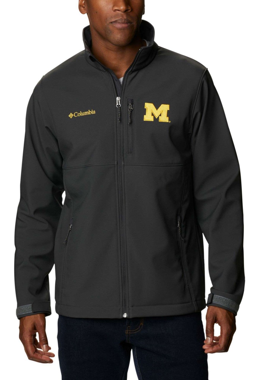 Jackets * | Columbia Men'S Michigan Wolverines Grey Flanker Full-Zip Fleece Jacketv