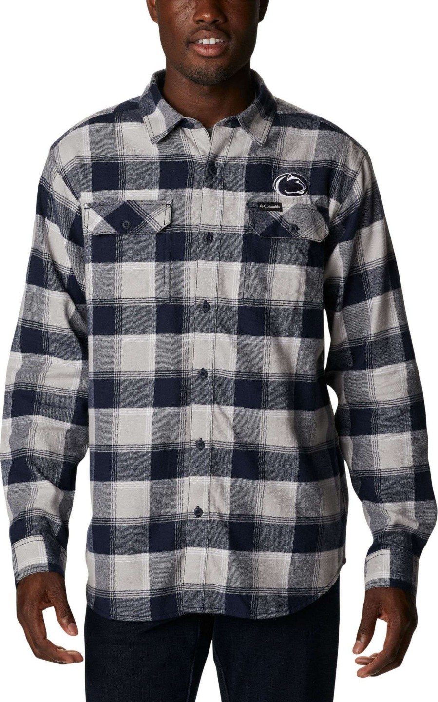 Shirts * | Columbia Men'S Penn State Nittany Lions Blue Plaid Flare Gun Flannel Button Down Long Sleeve Shirt