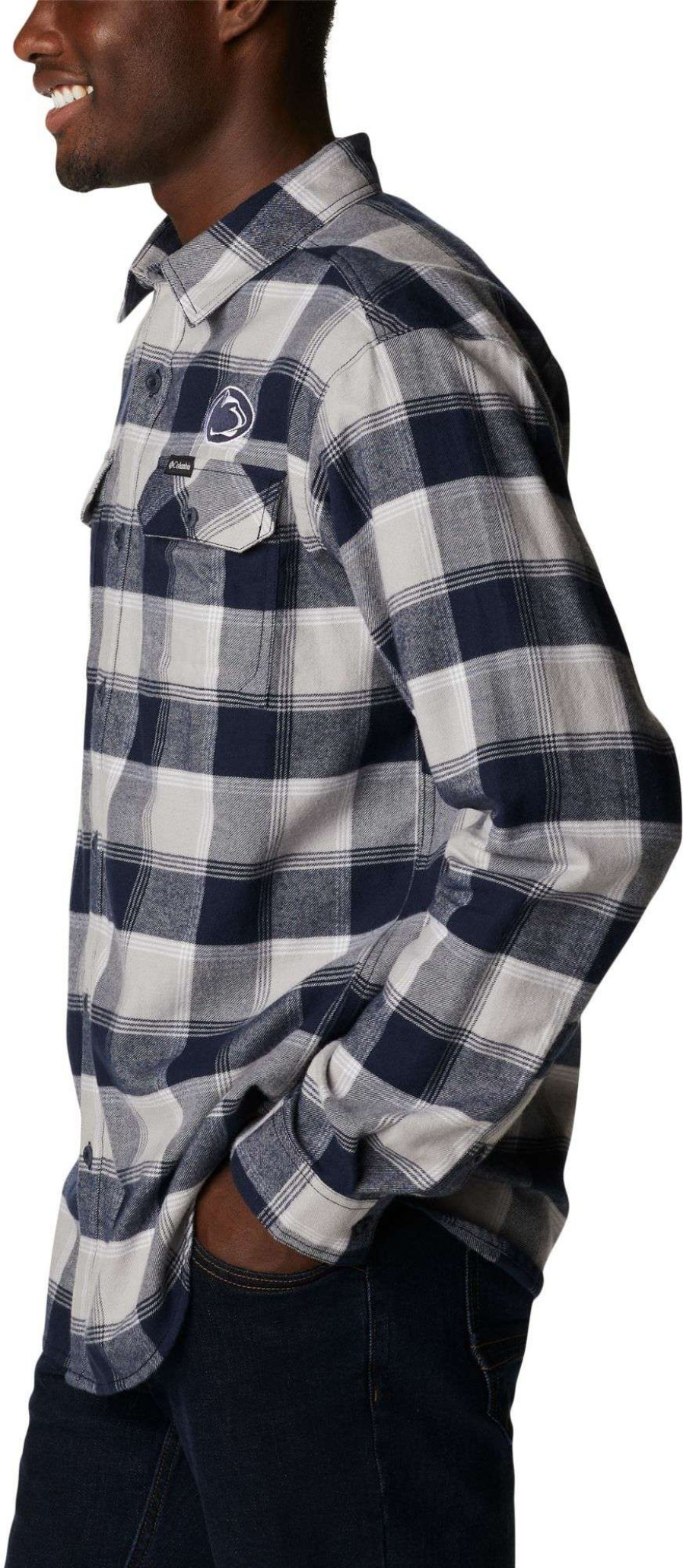 Shirts * | Columbia Men'S Penn State Nittany Lions Blue Plaid Flare Gun Flannel Button Down Long Sleeve Shirt