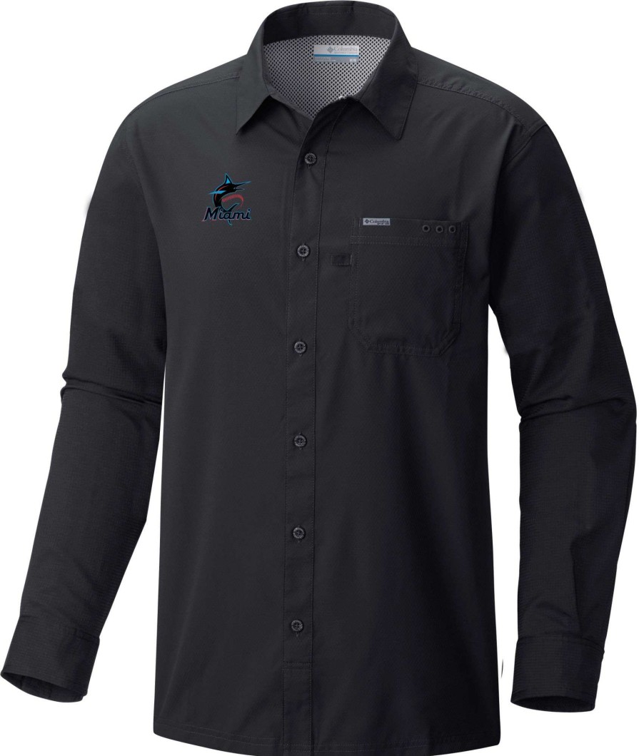 Shirts * | Columbia Men'S Miami Marlins Black Slack Tide Long Sleeve T-Shirt