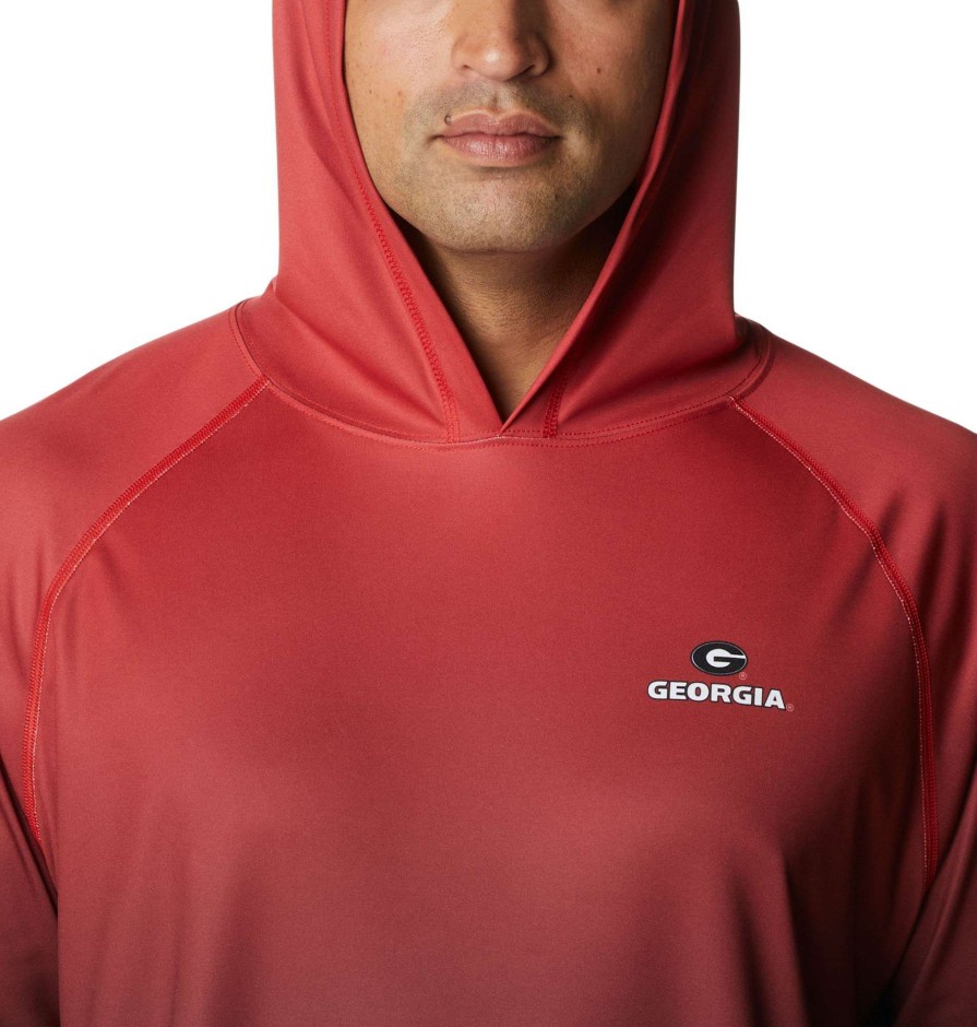 Sweatshirts * | Columbia Men'S Georgia Bulldogs Red Pfg Super Terminal Tackle Long Sleeve Hooded T-Shirt