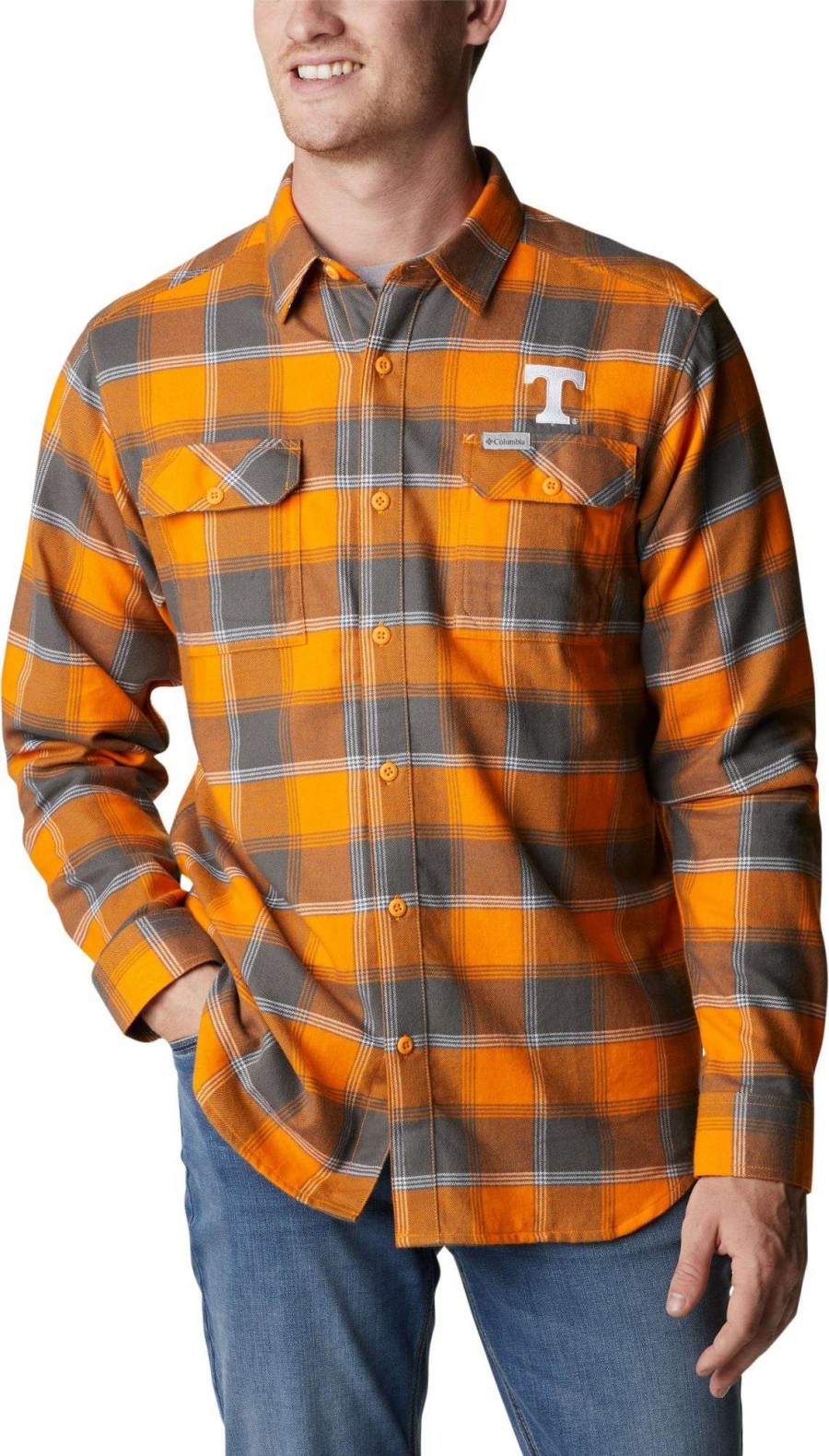 Shirts * | Columbia Men'S Tennessee Volunteers Tennessee Orange Plaid Flare Gun Flannel Button Down Long Sleeve Shirt