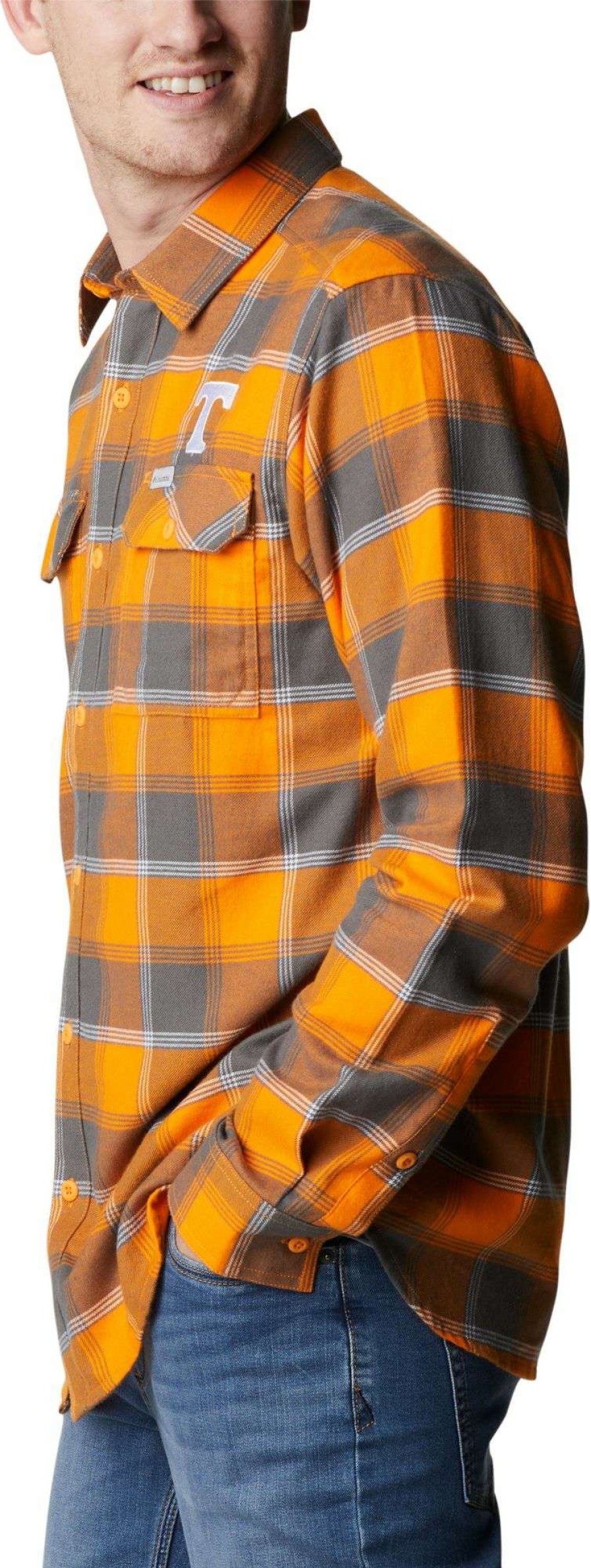 Shirts * | Columbia Men'S Tennessee Volunteers Tennessee Orange Plaid Flare Gun Flannel Button Down Long Sleeve Shirt