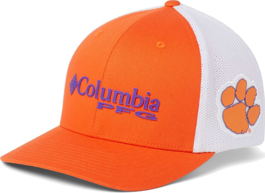 Hats * | Columbia Men'S Clemson Tigers Orange Pfg Mesh Fitted Hat