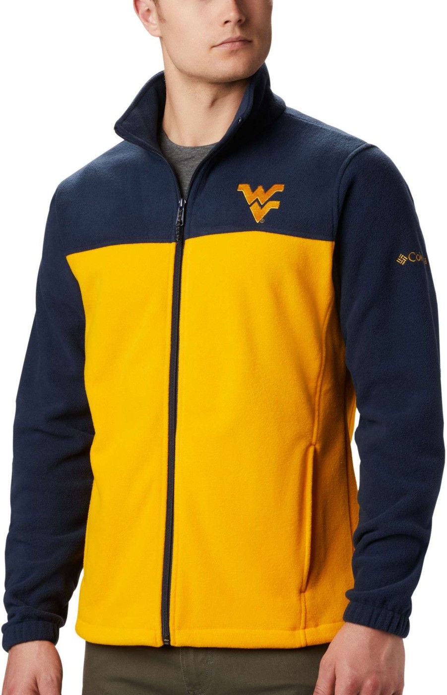 Jackets * | Columbia Men'S West Virginia Mountaineers Blue Flanker Full-Zip Fleece Jacket