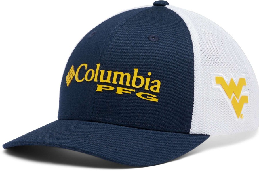 Hats * | Columbia Youth West Virginia Mountaineers Blue Pfg Mesh Adjustable Hat For Unisex