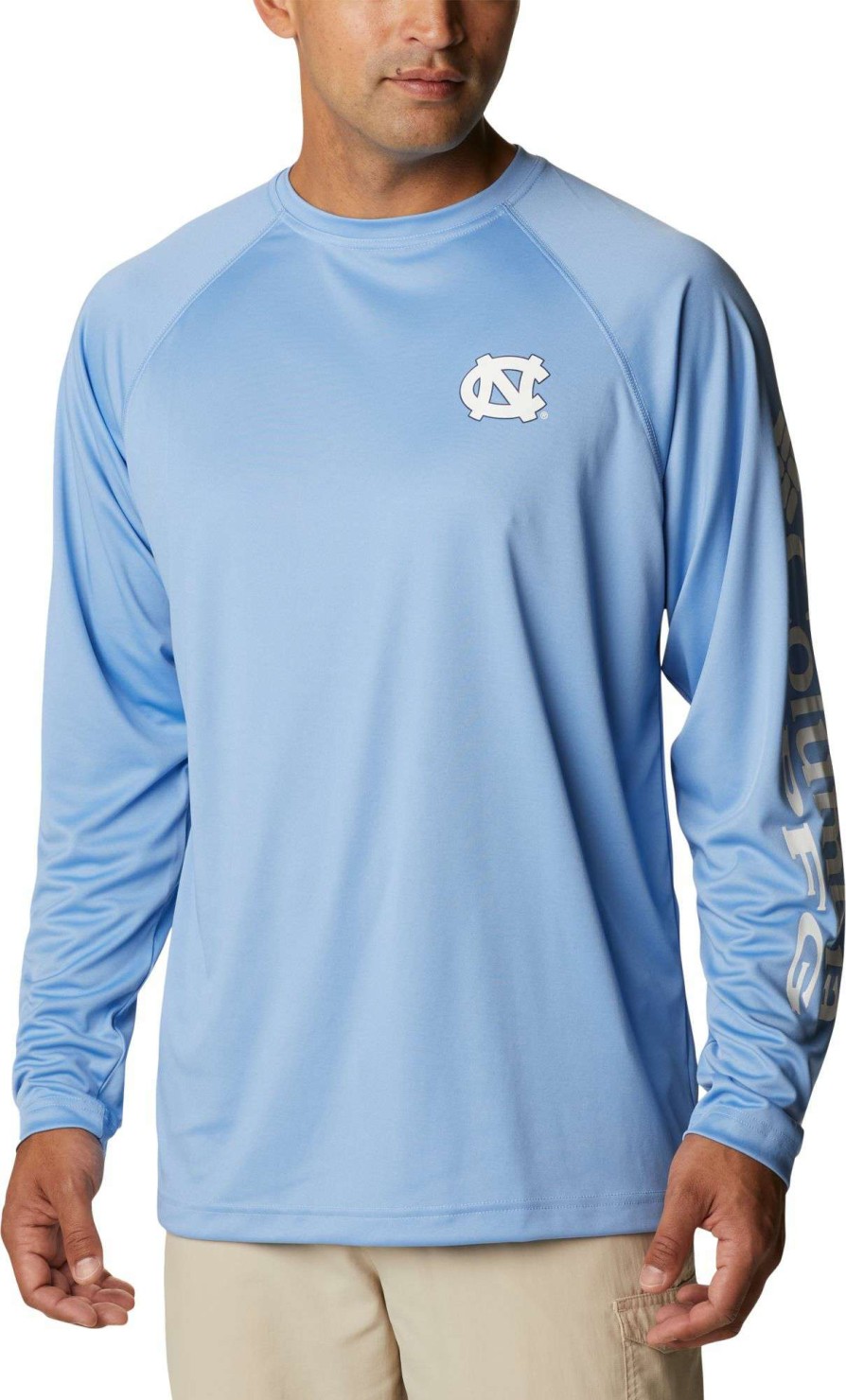 Shirts * | Columbia Men'S North Carolina Tar Heels White Terminal Tackle Long Sleeve T-Shirt