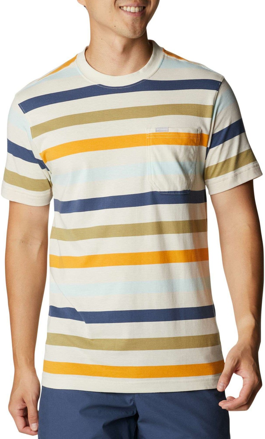 Shirts * | Columbia Men'S Glendoveer Pocket Short Sleeve T-Shirt Chalk Everyday Stripe