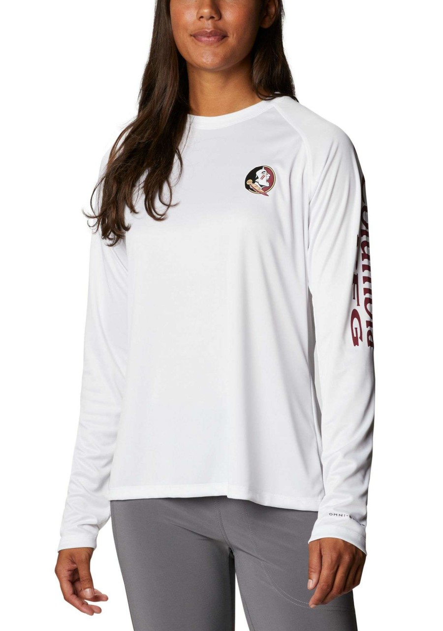 Shirts * | Columbia Women'S Florida State Seminoles White Tidal Long Sleeve T-Shirt