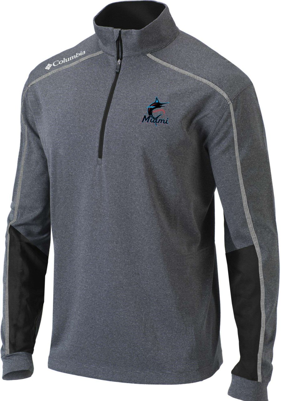 Jackets * | Columbia Men'S Miami Marlins Black Shotgun 2.0 Quarter-Zip Shirt