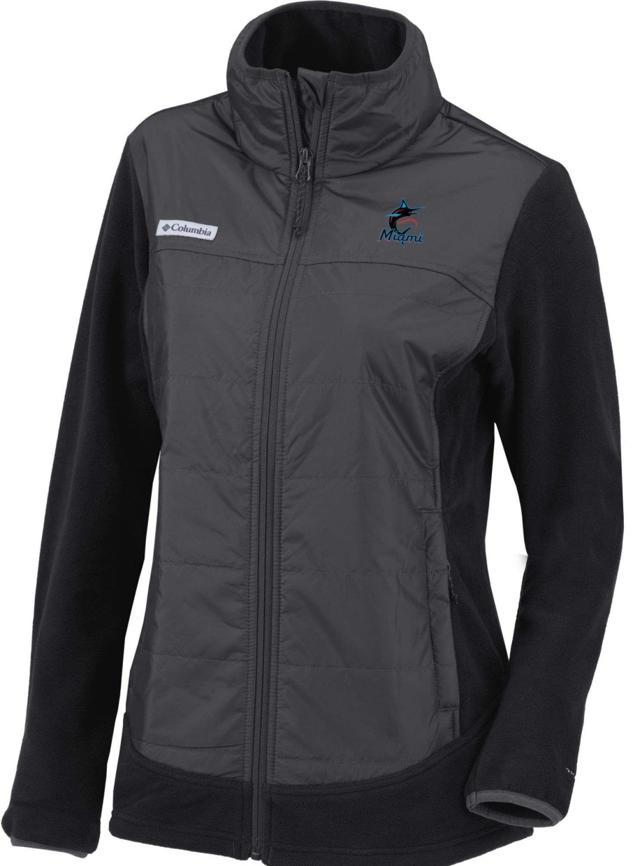 Jackets * | Columbia Women'S Miami Marlins Black Full-Zip Fleece Jacket