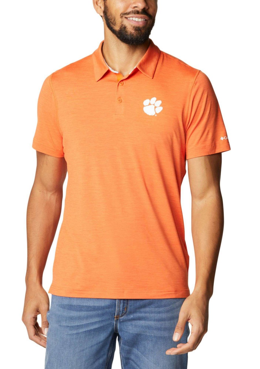 Shirts * | Columbia Men'S Clemson Tigers Orange Tech Trail Polo