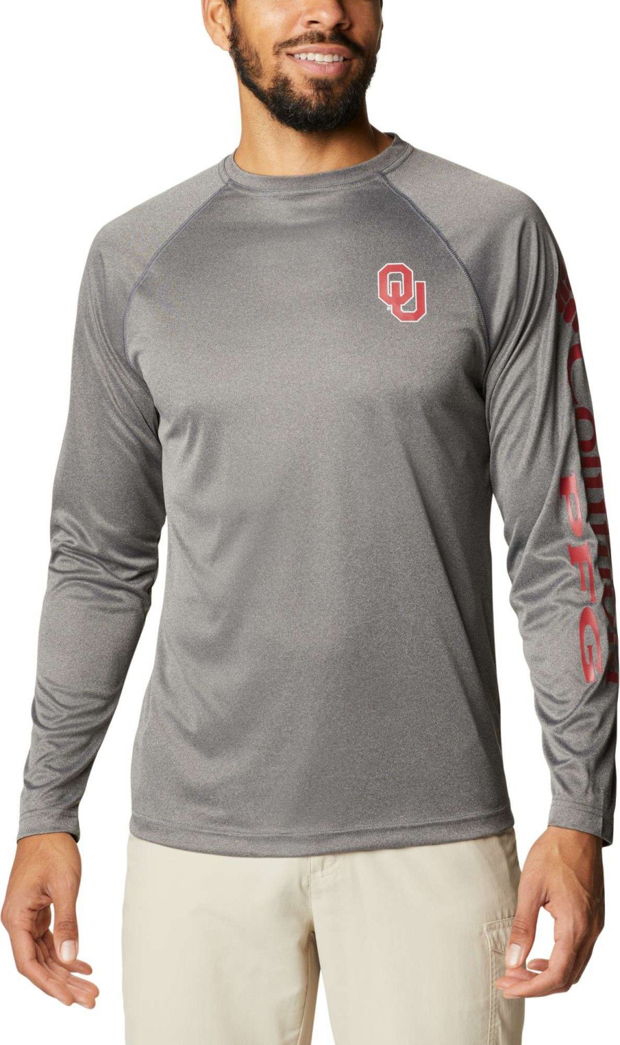 Shirts * | Columbia Men'S Oklahoma Sooners Terminal Tackle Grey T-Shirt