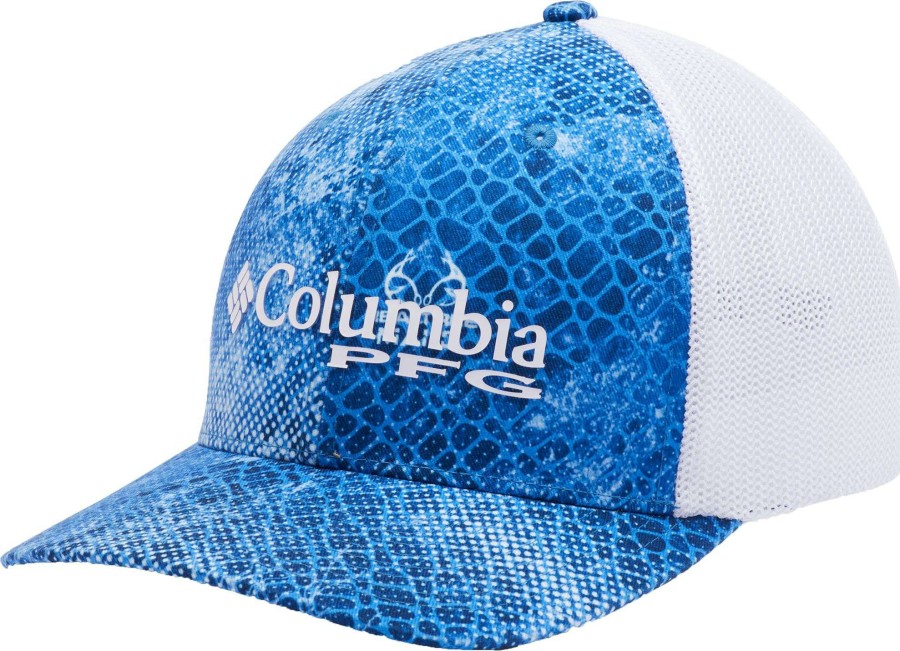 Hats * | Columbia Men'S Camo Mesh Ball Cap Hat Harbor Blue/Realtree Mako