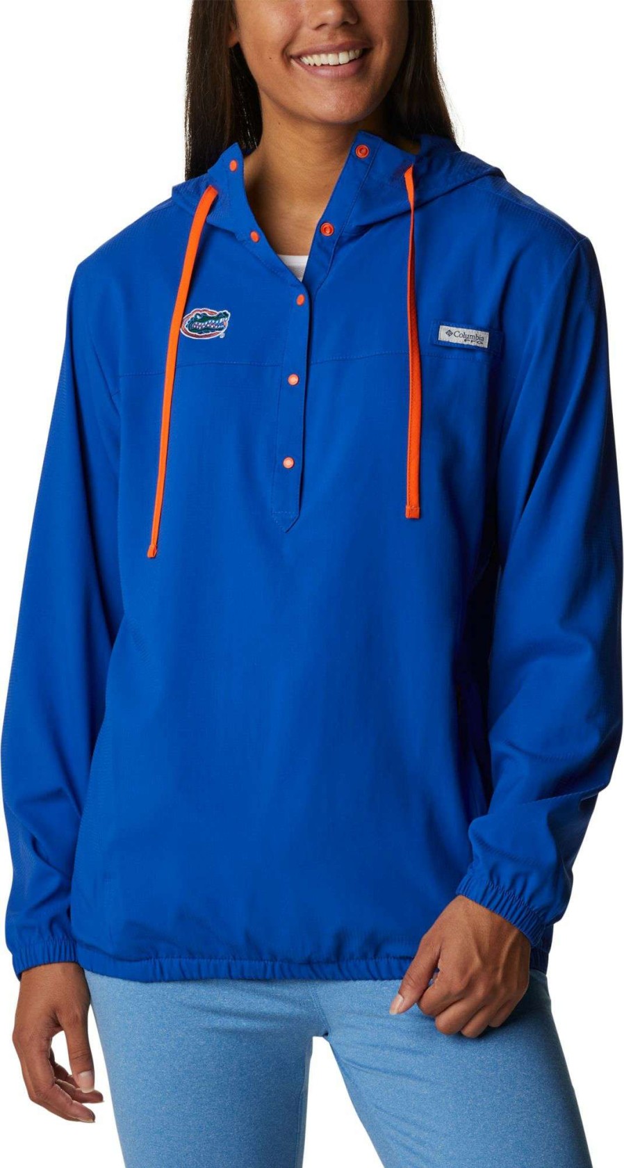 Sweatshirts * | Columbia Women'S Florida Gators Blue Pfg Tamiami Quarter-Snap Long Sleeve Hooded Shirt