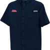 Shirts * | Columbia Men'S Ole Miss Rebels Blue Tamiami Short Sleeve Performance Shirt