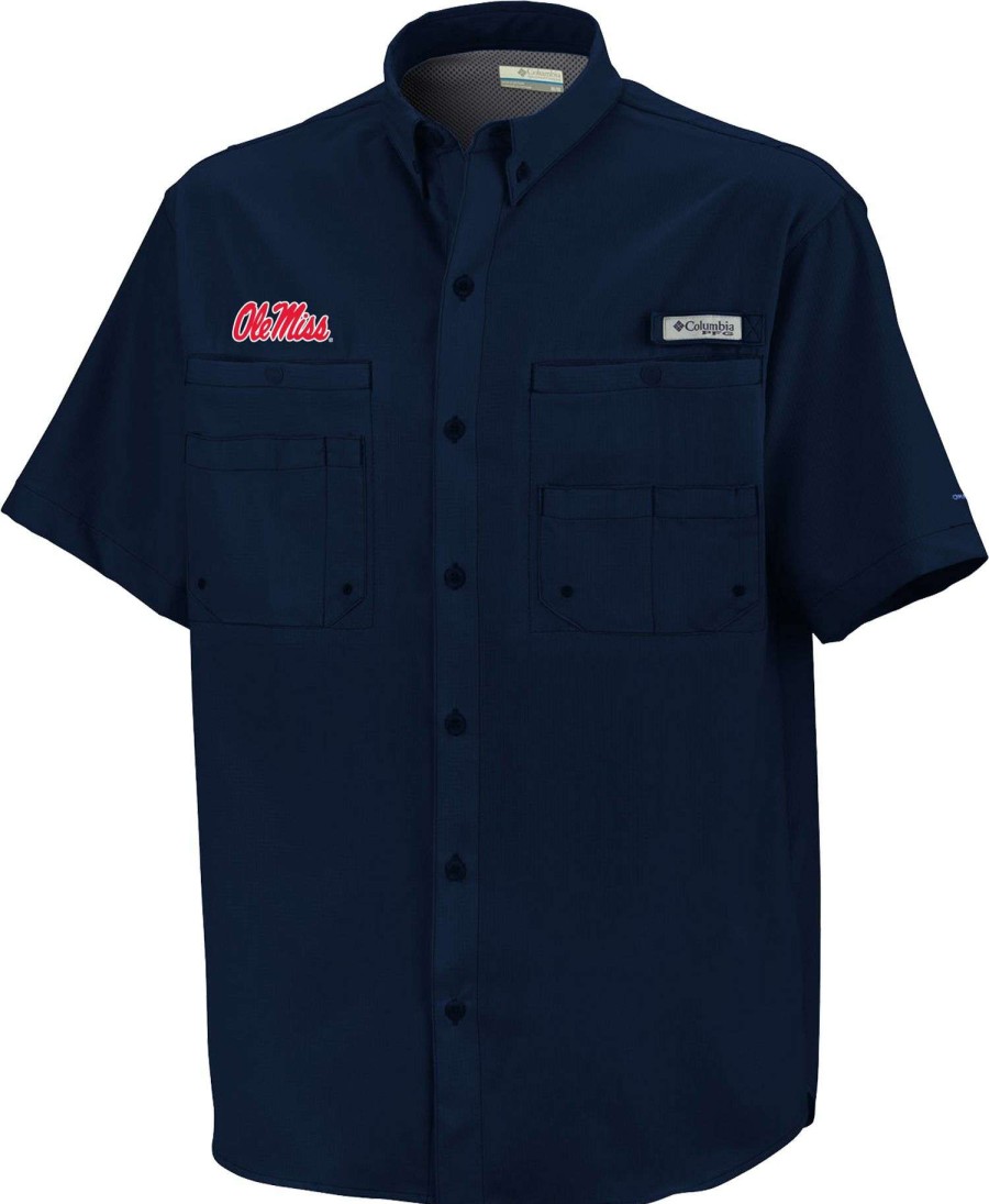 Shirts * | Columbia Men'S Ole Miss Rebels Blue Tamiami Short Sleeve Performance Shirt