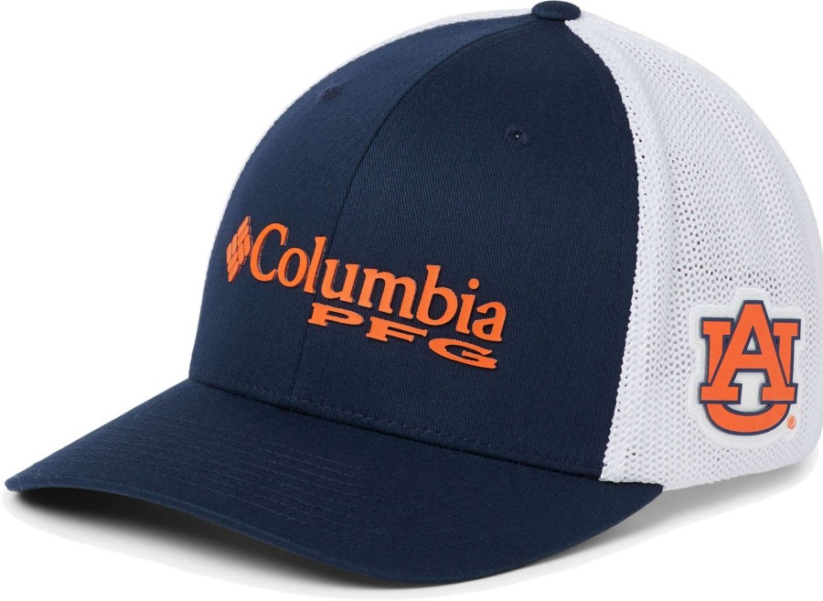 Hats * | Columbia Men'S Auburn Tigers Blue Pfg Mesh Fitted Hat