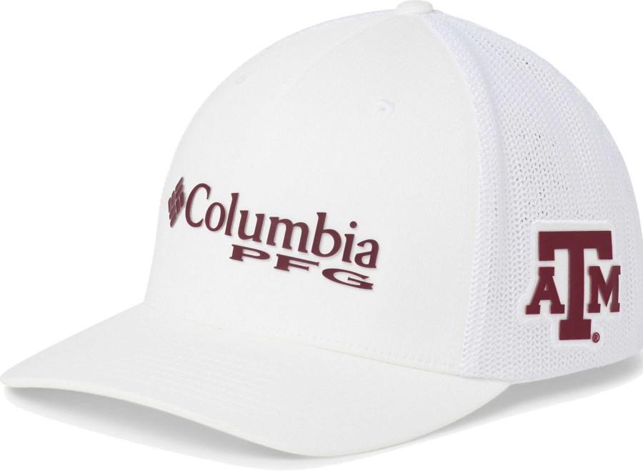 Hats * | Columbia Men'S Texas A&M Aggies Pfg Mesh Fitted White Hat