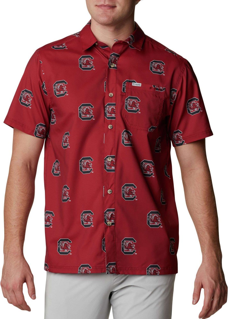 Shirts * | Columbia Men'S South Carolina Gamecocks Garnet Clg Super Slack Tide Short Sleeve Shirt