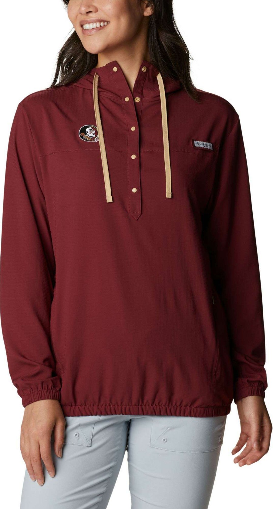 Sweatshirts * | Columbia Women'S Florida State Seminoles Garnet Pfg Tamiami Quarter-Snap Long Sleeve Hooded Shirt