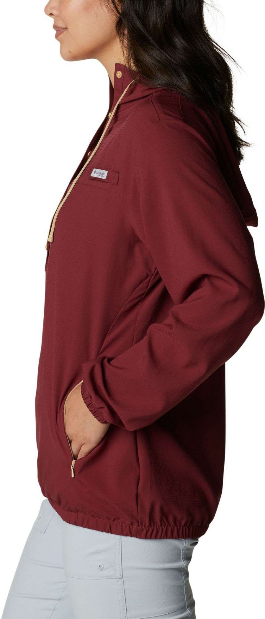 Sweatshirts * | Columbia Women'S Florida State Seminoles Garnet Pfg Tamiami Quarter-Snap Long Sleeve Hooded Shirt