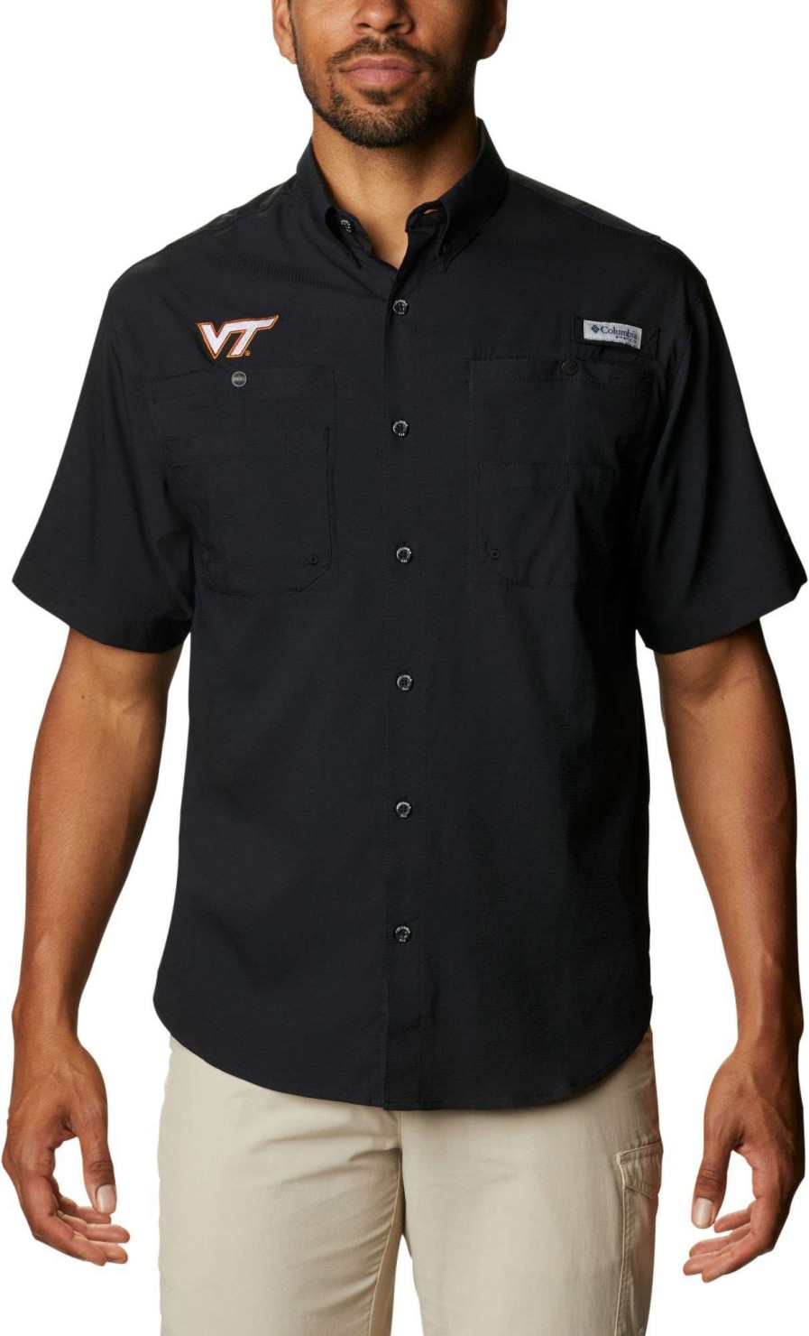 Shirts * | Columbia Men'S Virginia Tech Hokies Tamiami Performance Black Shirt