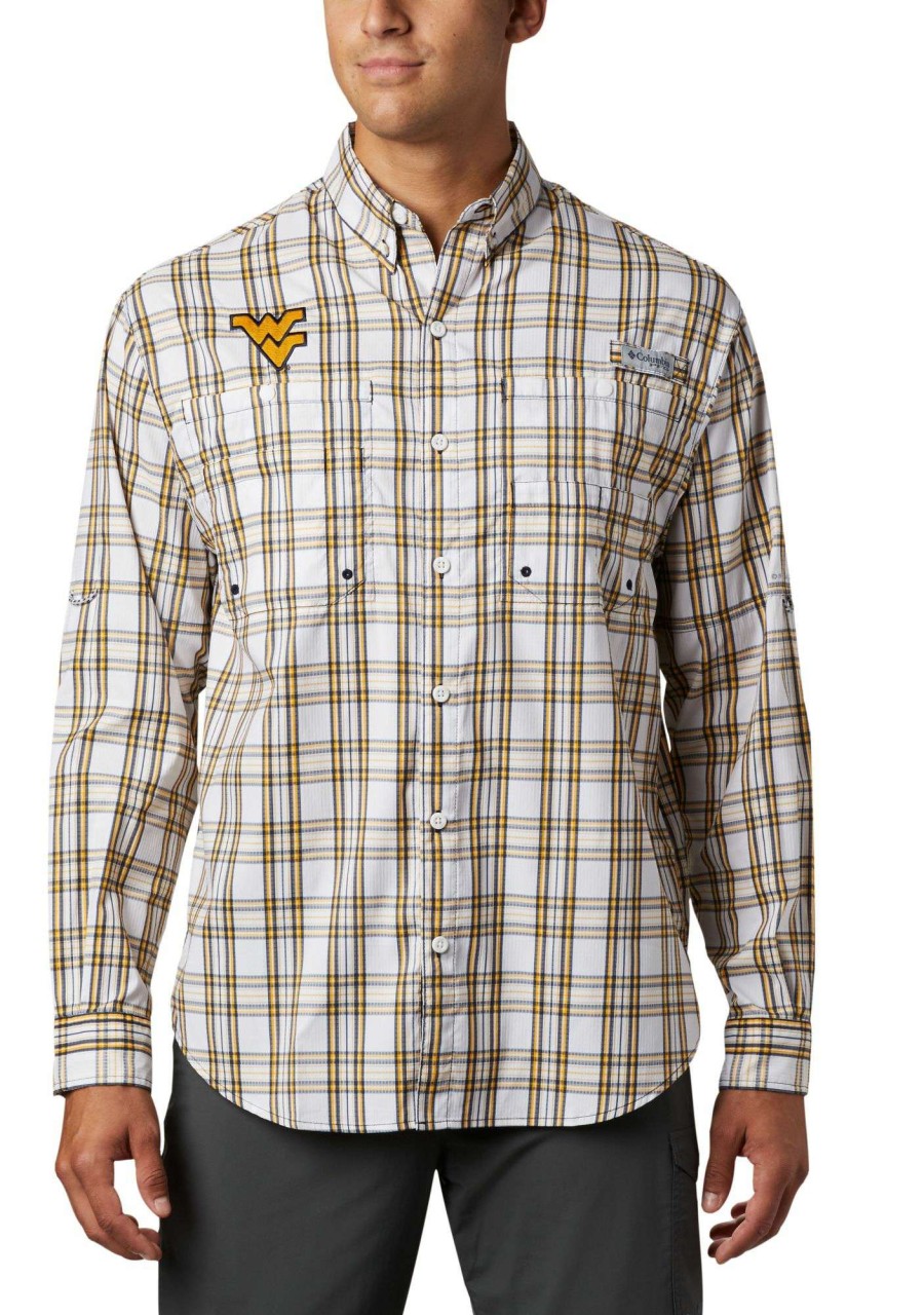 Shirts * | Columbia Men'S West Virginia Mountaineers Blue Long Sleeve Tamiami Shirt