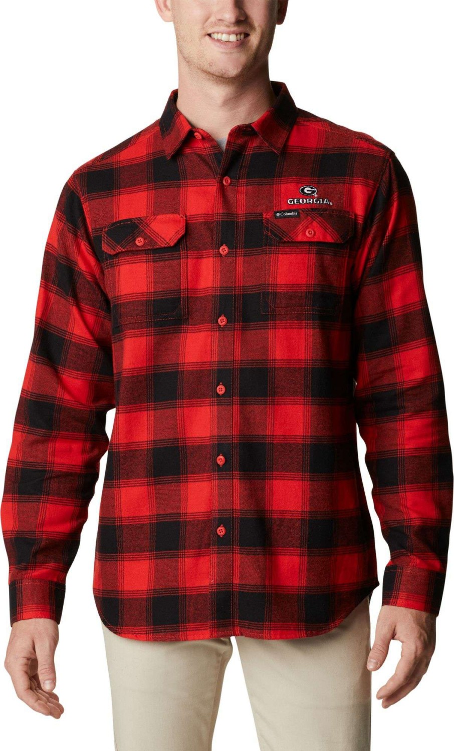 Shirts * | Columbia Men'S Georgia Bulldogs Red Plaid Flare Gun Flannel Button Down Long Sleeve Shirt