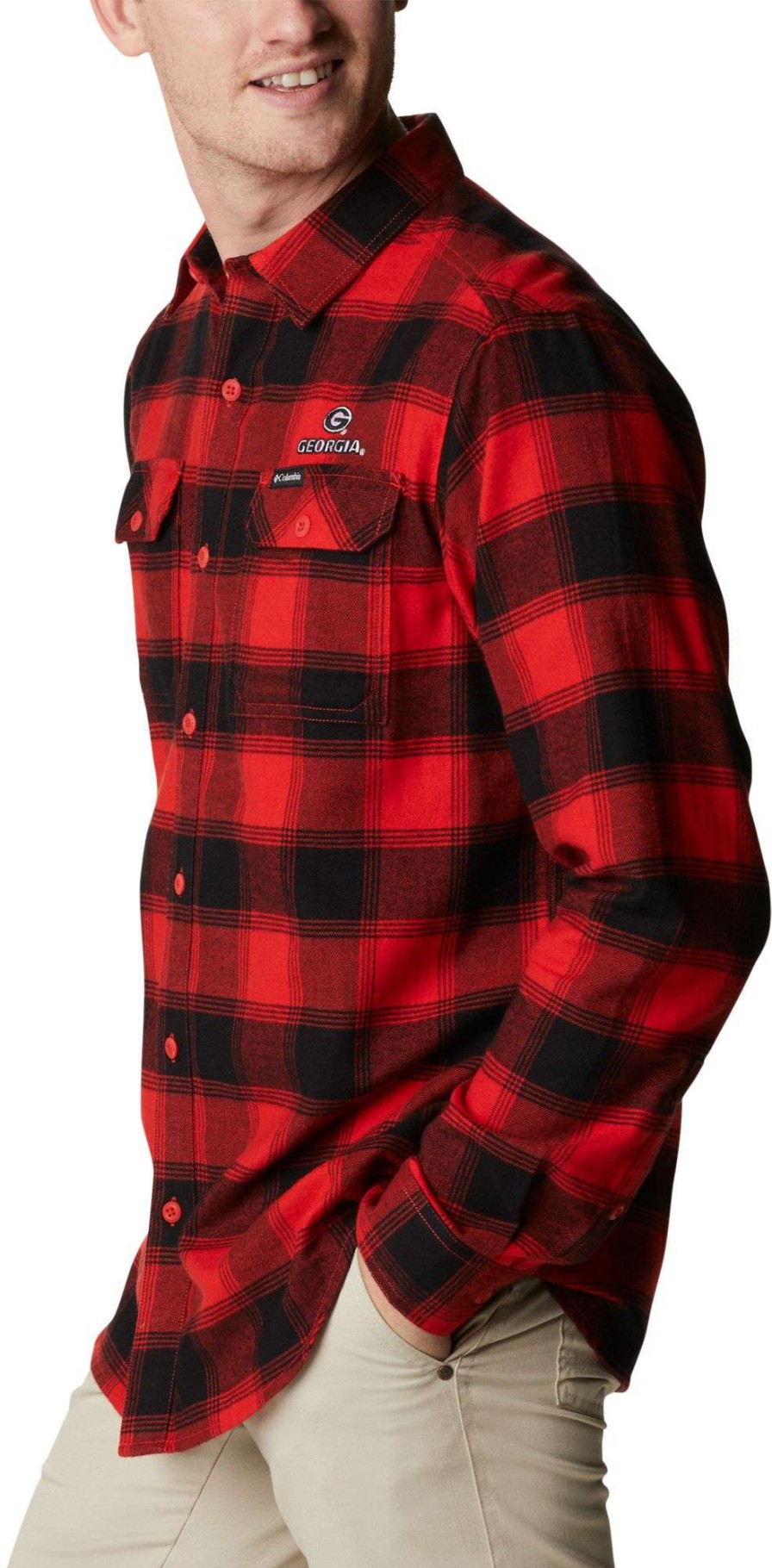 Shirts * | Columbia Men'S Georgia Bulldogs Red Plaid Flare Gun Flannel Button Down Long Sleeve Shirt