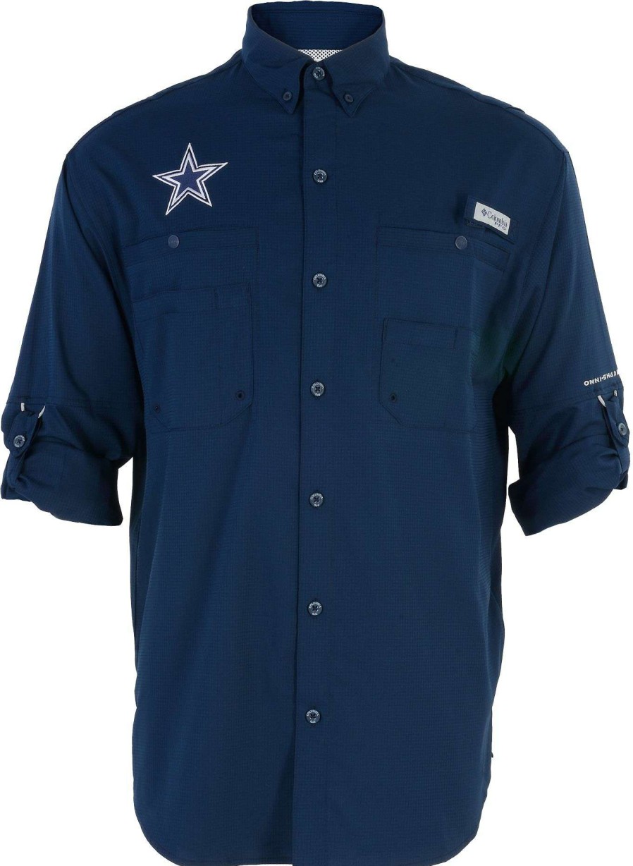 Shirts * | Columbia Men'S Dallas Cowboys Tamiami Navy Button-Up Dress Shirt