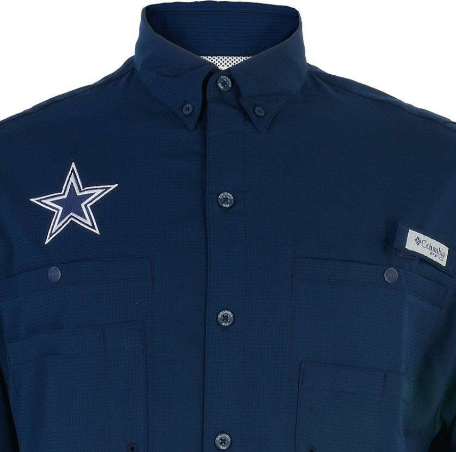 Shirts * | Columbia Men'S Dallas Cowboys Tamiami Navy Button-Up Dress Shirt