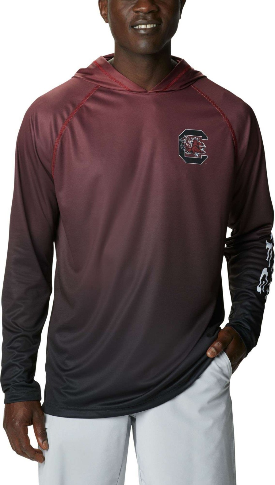 Sweatshirts * | Columbia Men'S South Carolina Gamecocks Garnet Pfg Super Terminal Tackle Long Sleeve Hooded T-Shirt