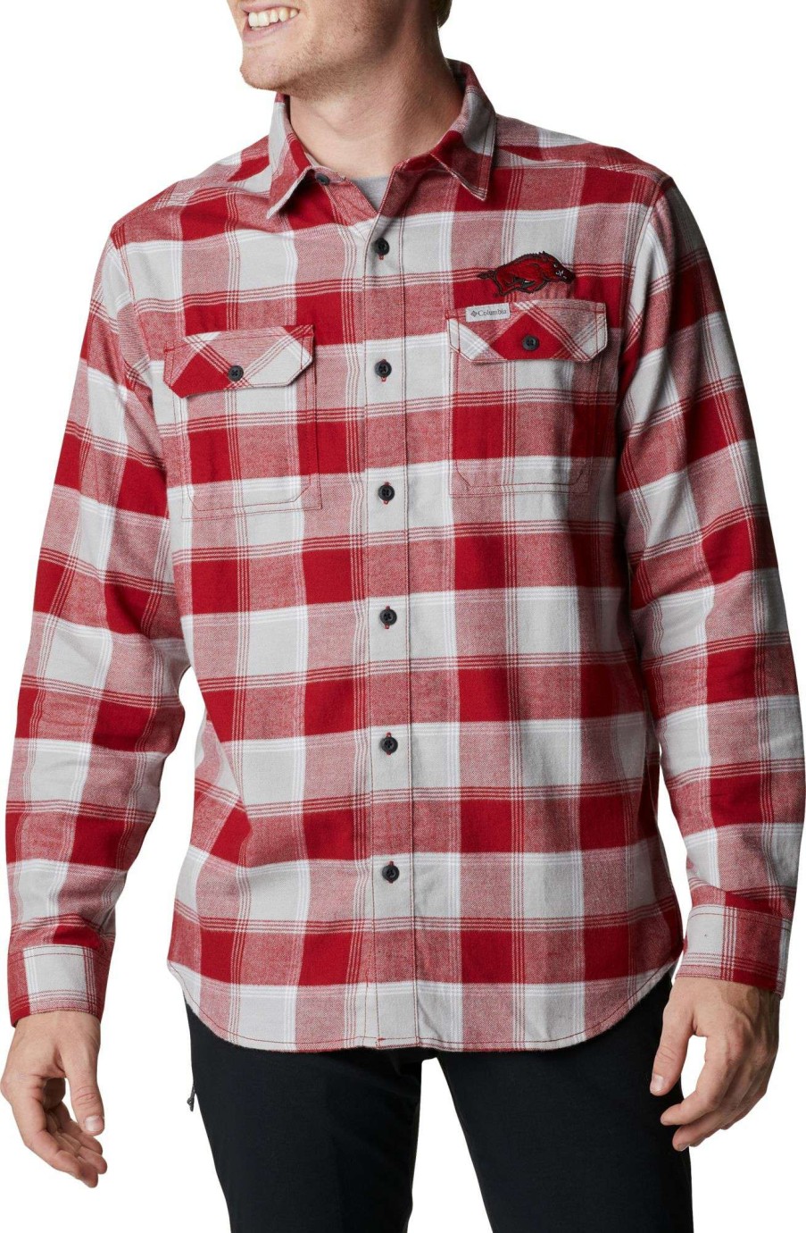 Shirts * | Columbia Men'S Arkansas Razorbacks Cardinal Clg Flare Gun Flannel Long Sleeve Shirt