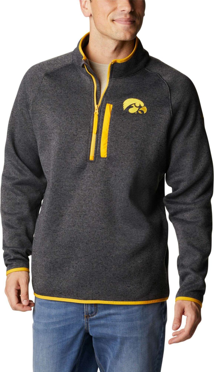 Jackets * | Columbia Men'S Iowa Hawkeyes Black Canyon Point Half-Zip Pullover Fleece Jacket