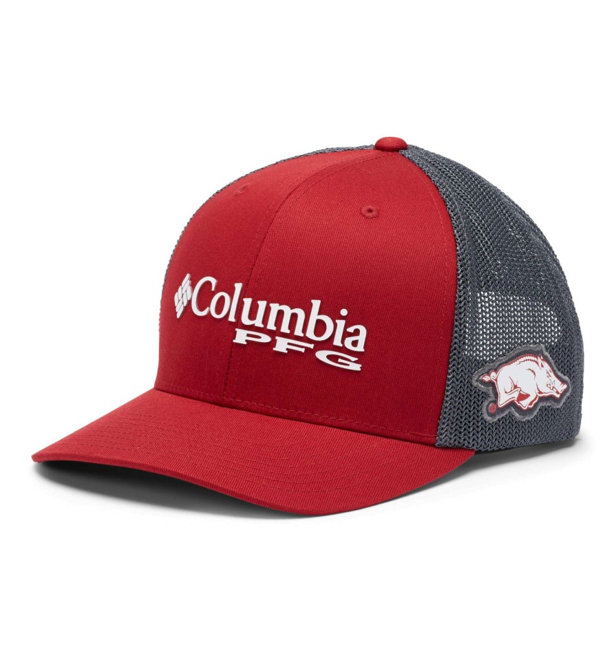 Hats * | Columbia Men'S Arkansas Razorbacks Pfg Mesh Adjustable Trucker Hat