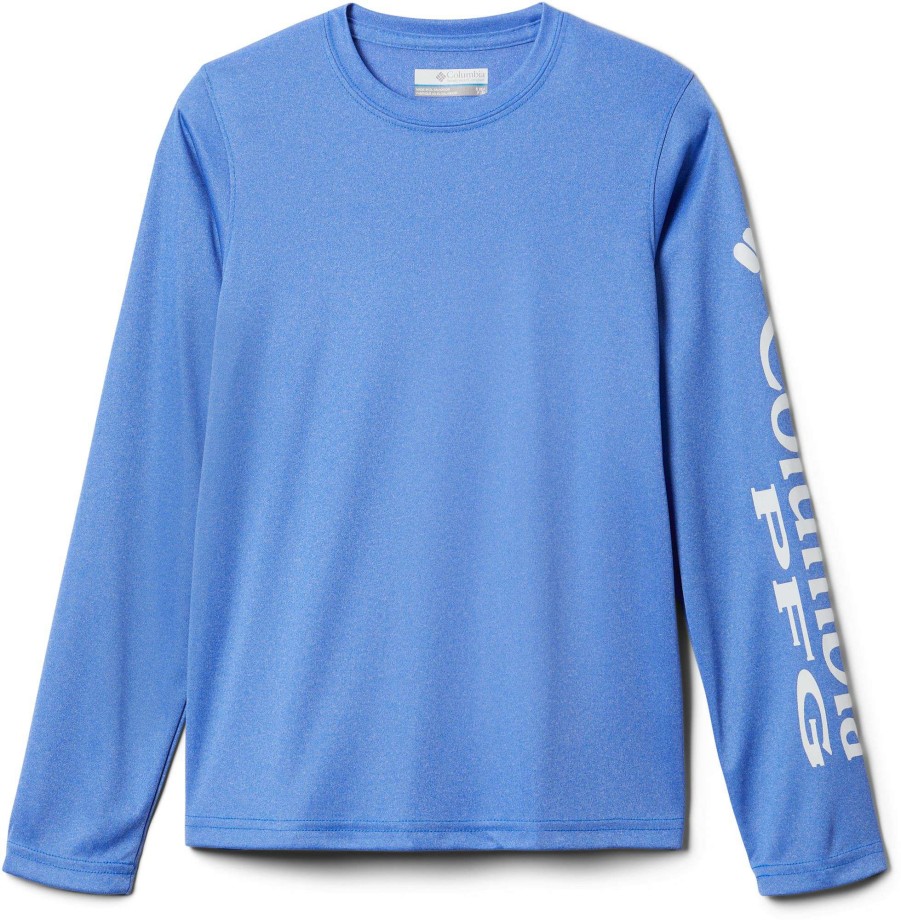 Shirts * | Columbia Youth Terminal Tackle Heather Long Sleeve Shirt For Boys' Blue Macaw Hthr/Whte Logo