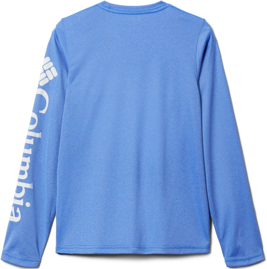 Shirts * | Columbia Youth Terminal Tackle Heather Long Sleeve Shirt For Boys' Blue Macaw Hthr/Whte Logo